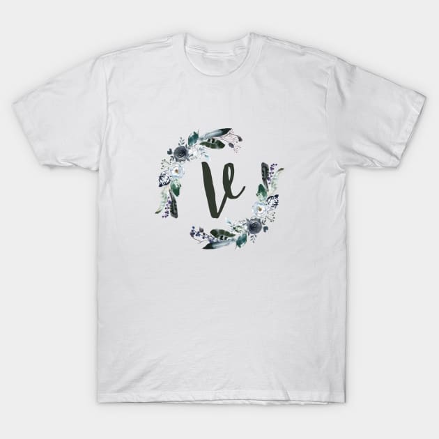 Floral Monogram V Dark Bohemian Flora T-Shirt by floralmonogram